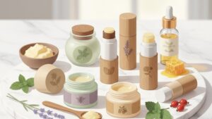 Иллюстрация для блога Trend Nature о выборе натурального бальзама для губ ручной работы.